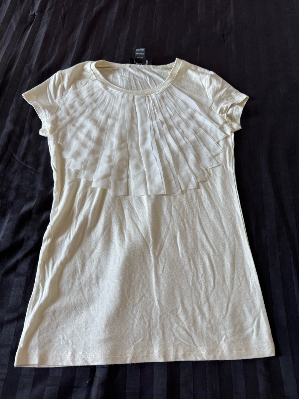 Gracia Cream Pleated Chiffon Front Short Sleeve Top